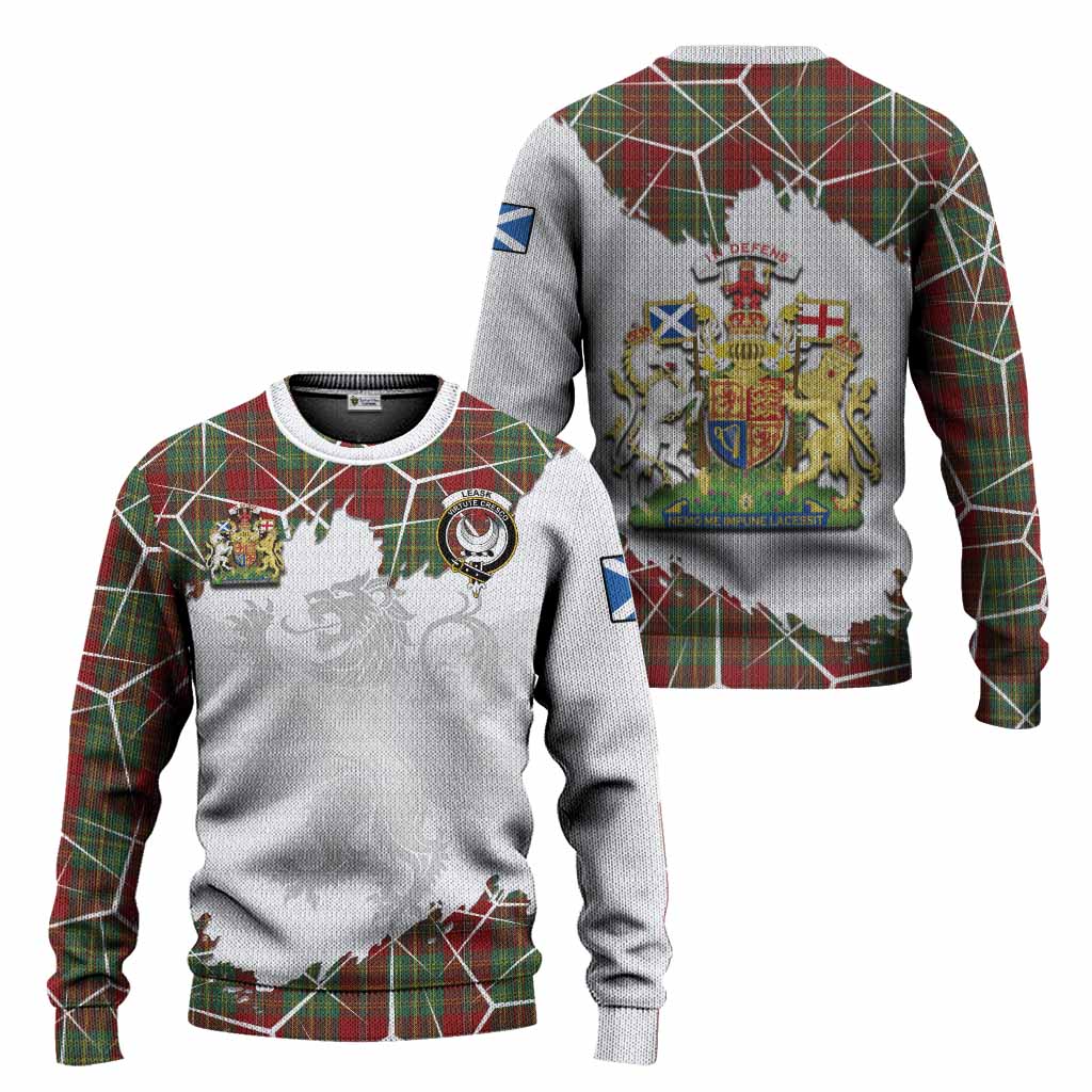 Leask Tartan Knitted Sweater with Family Crest and Lion Rampant Grunge Style