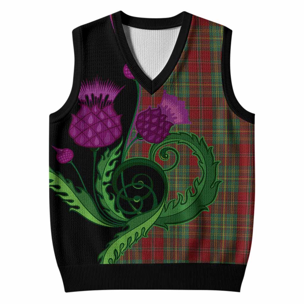 Leask Tartan Knitted V-Neck Vest Traditional Scottish Thistle