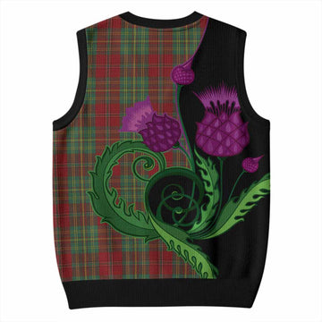 Leask Tartan Knitted V-Neck Vest Traditional Scottish Thistle