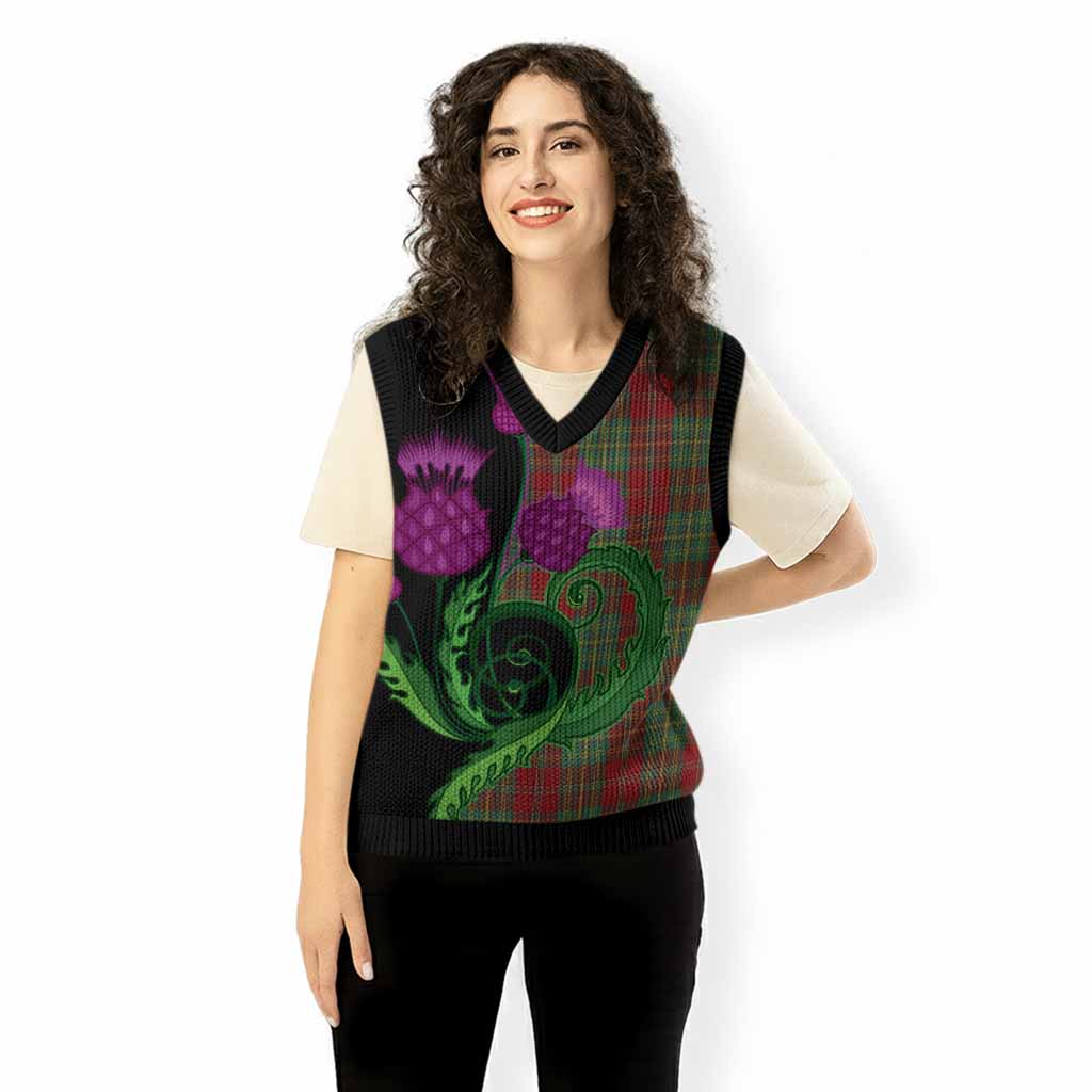 Leask Tartan Knitted V-Neck Vest Traditional Scottish Thistle