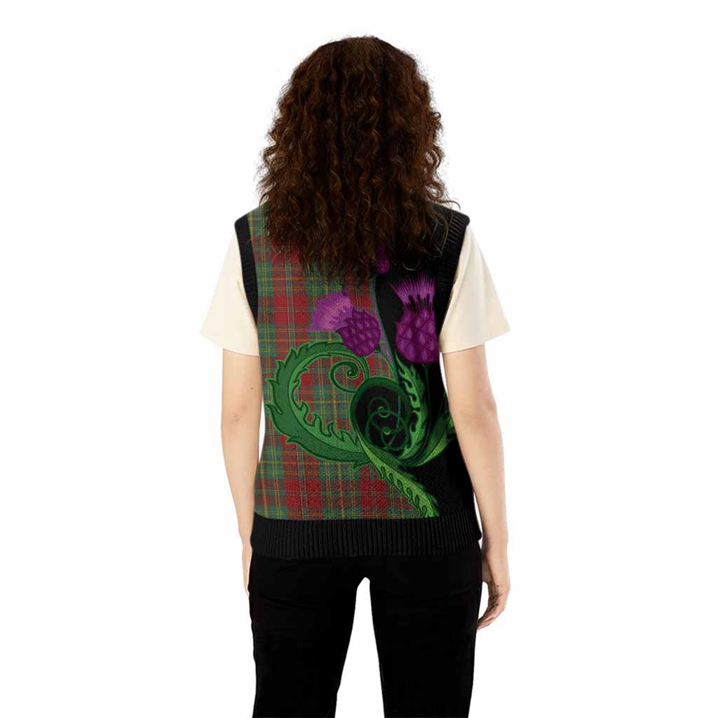 Leask Tartan Knitted V-Neck Vest Traditional Scottish Thistle