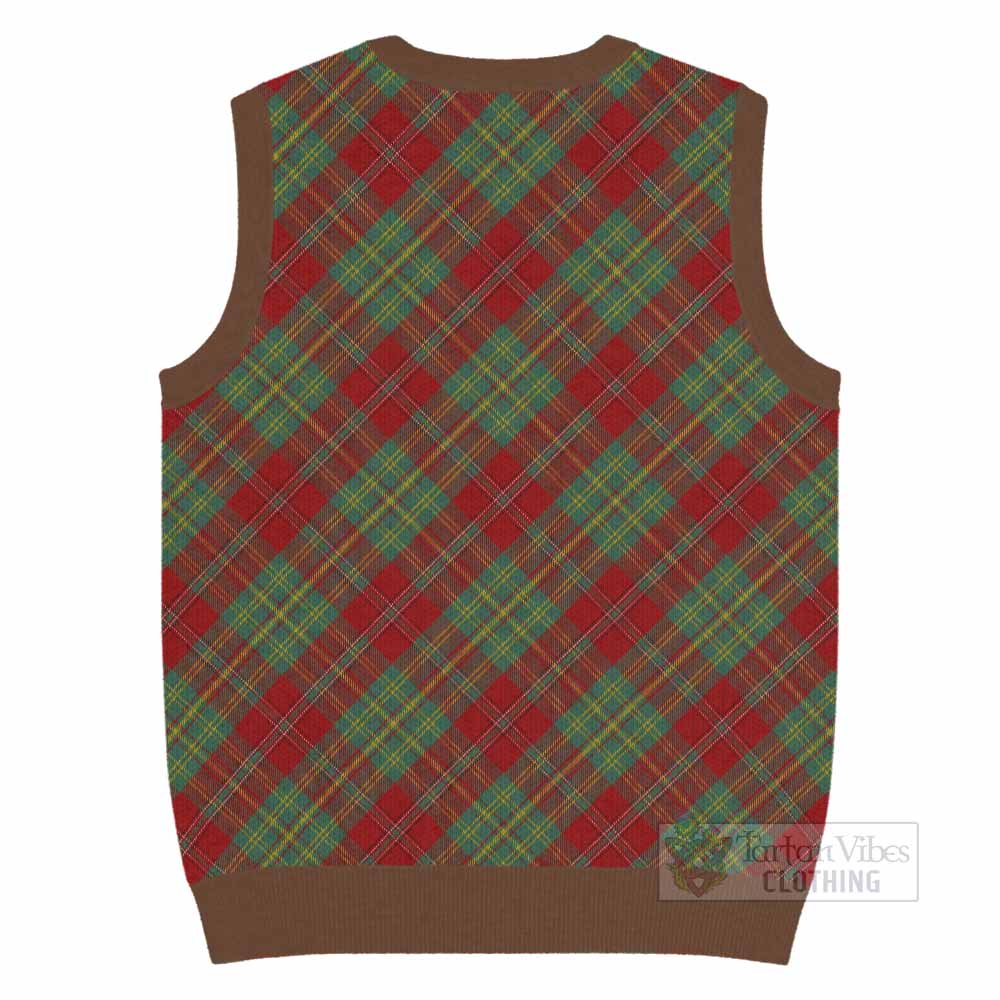 Leask Tartan Knitted V-Neck Vest with Family Crest Cross Style