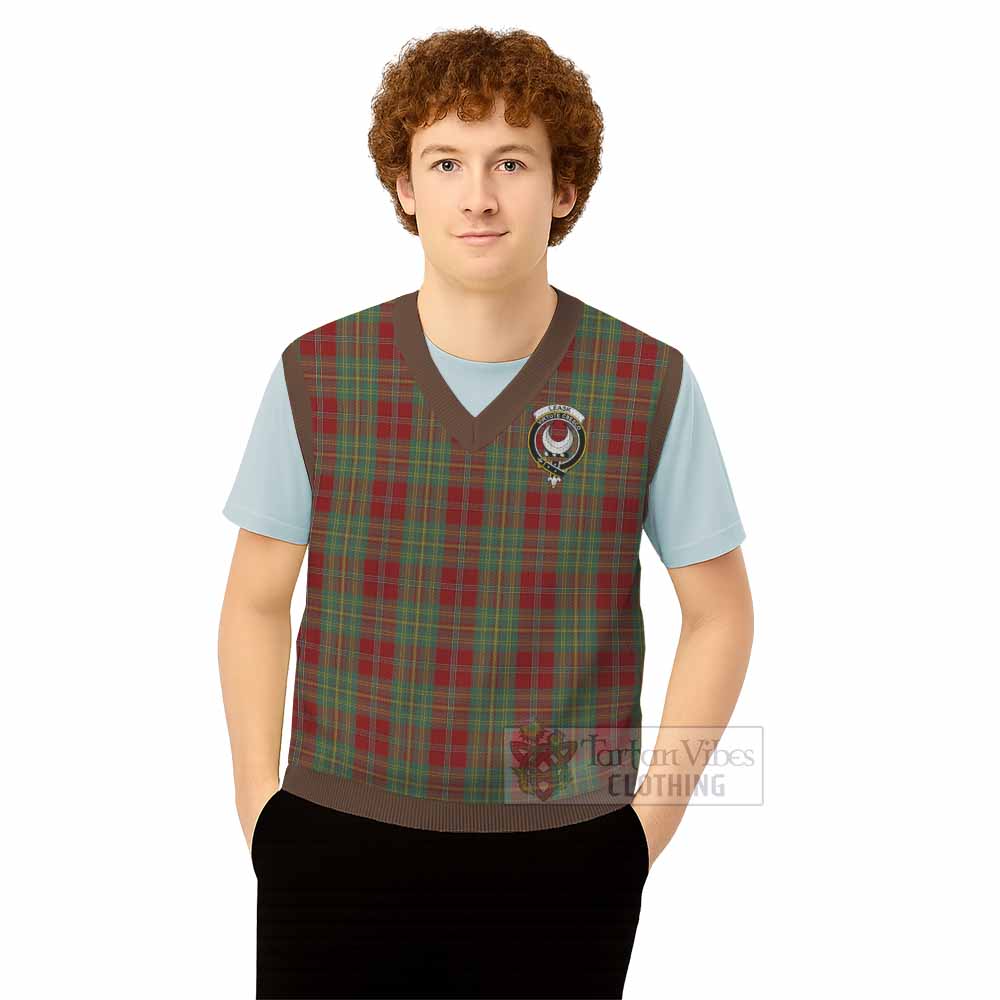 Leask Tartan Knitted V-Neck Vest with Family Crest - Tartan Vibes Clothing