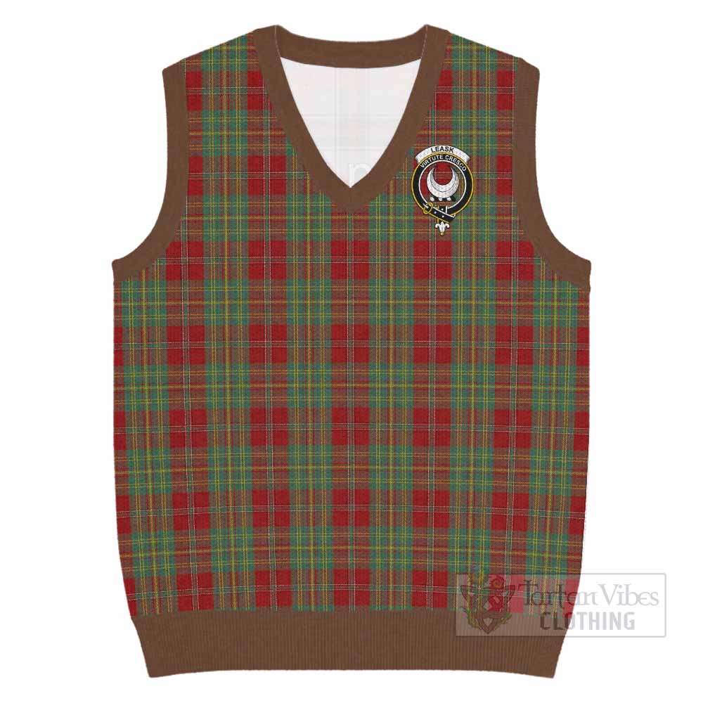 Leask Tartan Knitted V-Neck Vest with Family Crest - Tartan Vibes Clothing