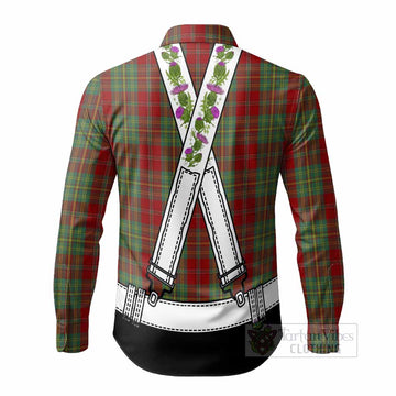 Leask Tartan Lederhosen Costume Long Sleeve Button Shirts Scotland Thistle Floral