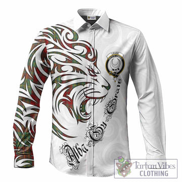 Leask Tartan Lion Roar Long Sleeve Button Shirts Alba Gu Brath with Celtic Motifs