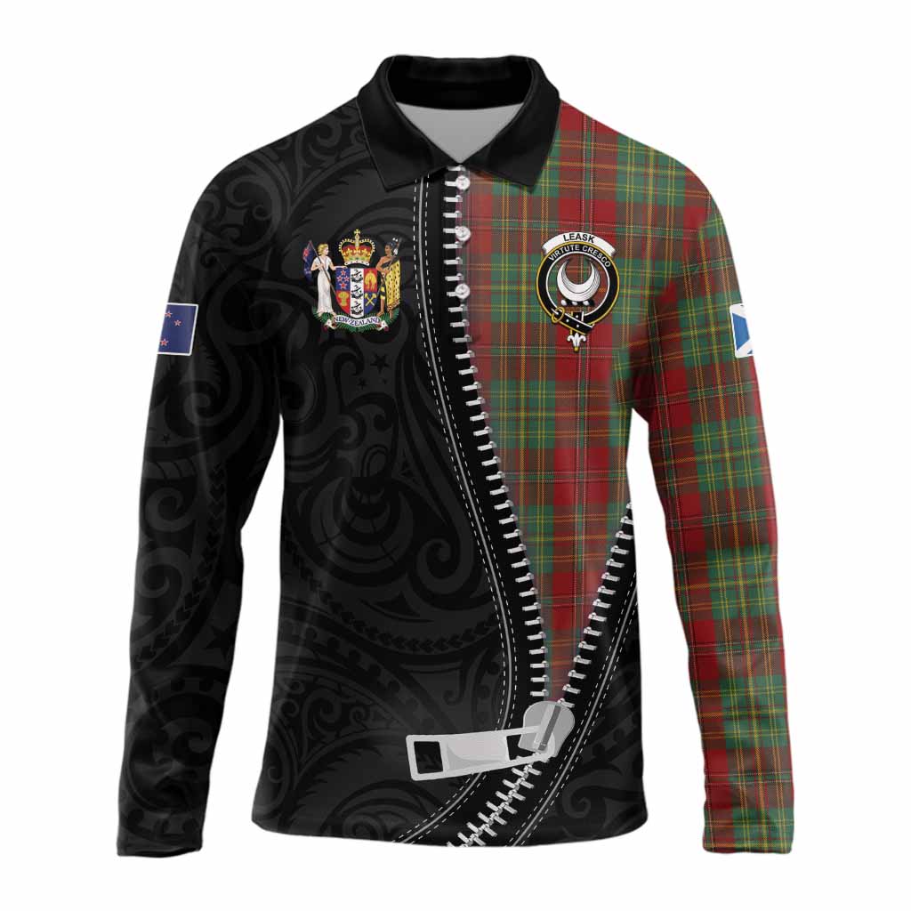 Leask Tartan Long Sleeve Polo Shirt New Zealand Pattern Unique Zipper Stylized