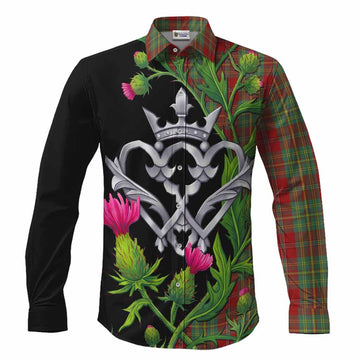 Leask Tartan Luckenbooth Long Sleeve Button Shirts Silver Heart Crown Thistle Floral Men's Shirt S - Tartan Vibes Clothing