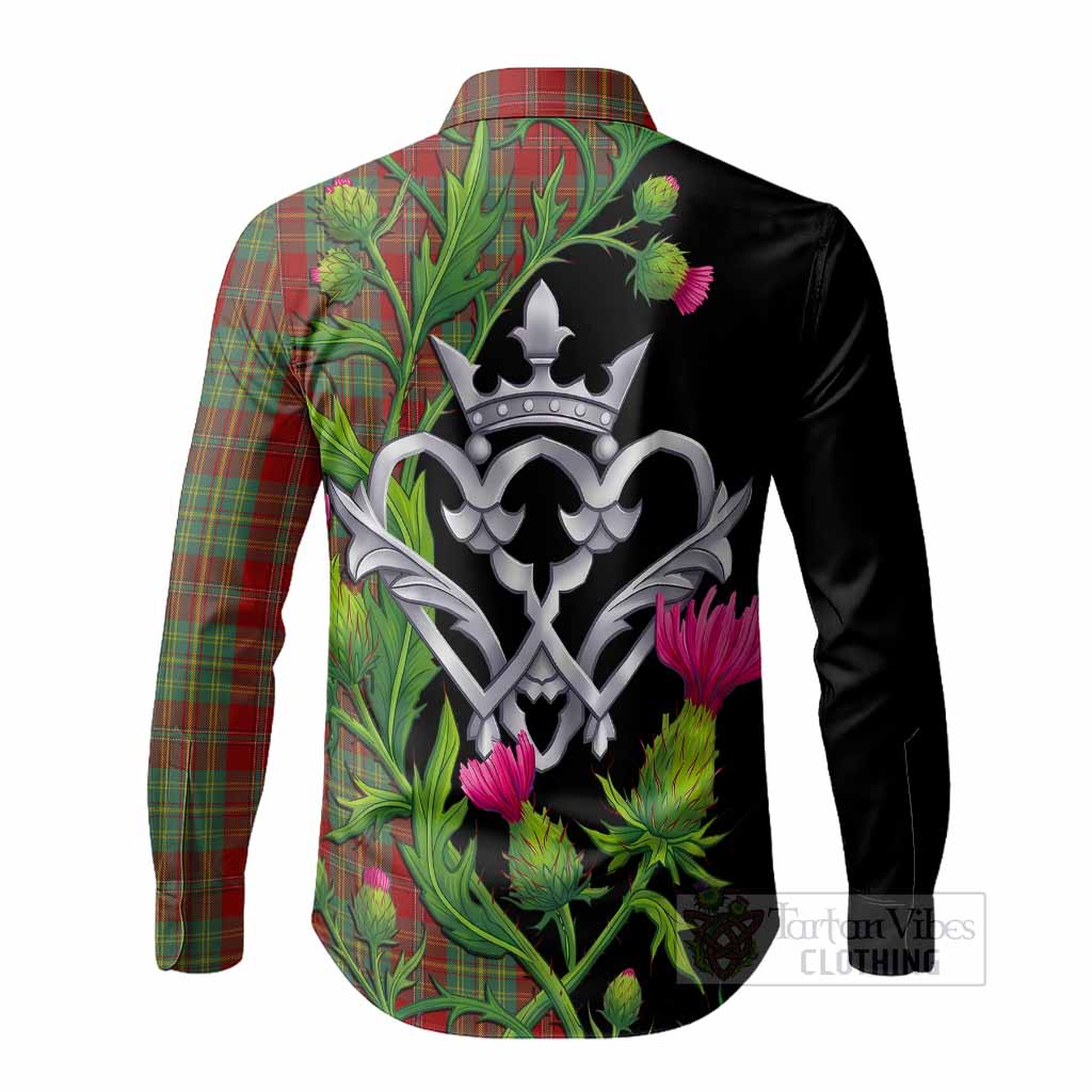 Leask Tartan Luckenbooth Long Sleeve Button Shirts Silver Heart Crown Thistle Floral - Tartan Vibes Clothing