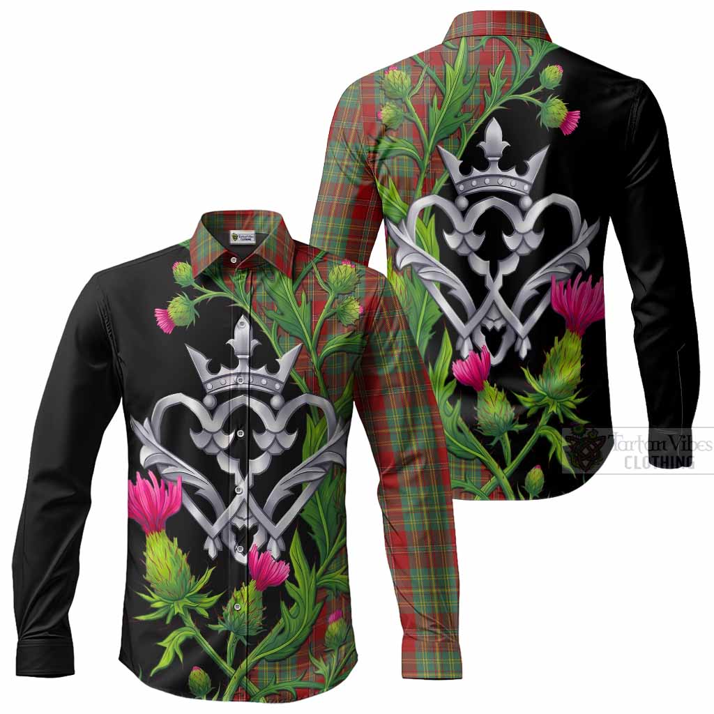 Leask Tartan Luckenbooth Long Sleeve Button Shirts Silver Heart Crown Thistle Floral Men's Shirt - Tartan Vibes Clothing