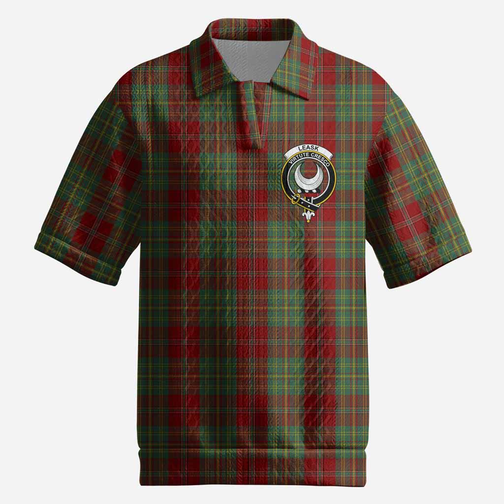 Leask Tartan Men’s Polo Sweater Top with Family Crest