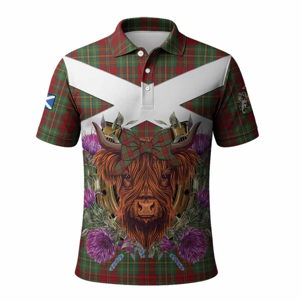 Leask Tartan Polo Shirt Scottish Thistle Heilan Coo