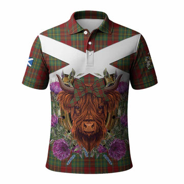 Leask Tartan Polo Shirt Scottish Thistle Heilan Coo