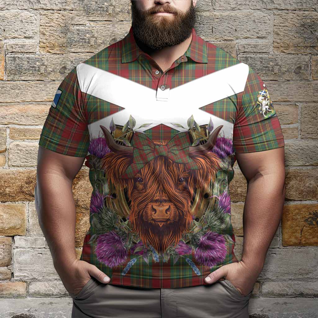 Leask Tartan Polo Shirt Scottish Thistle Heilan Coo