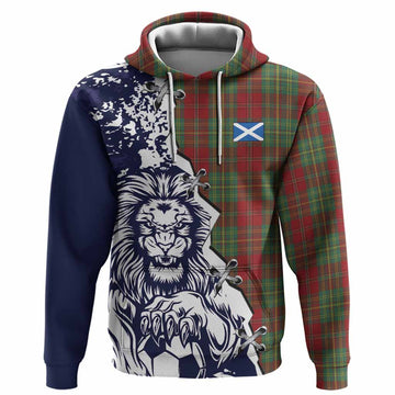 Leask Tartan Scottish Hoodie Angry Lion With Soccer Ball Style