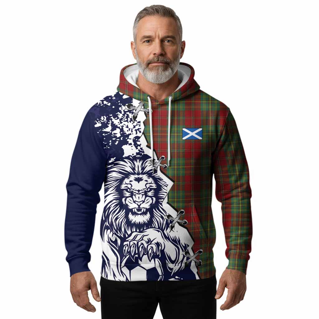Leask Tartan Scottish Hoodie Angry Lion With Soccer Ball Style