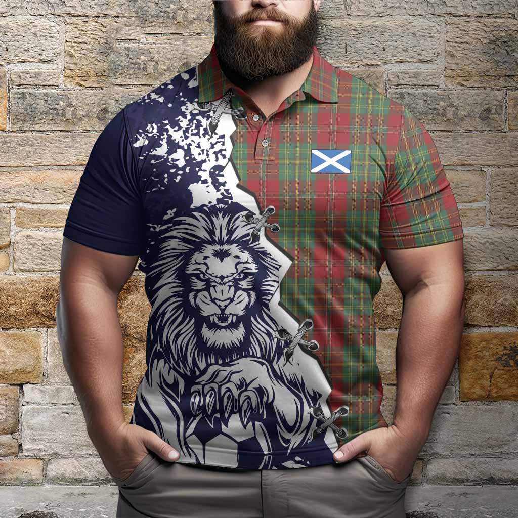 Leask Tartan Scottish Polo Shirt Angry Lion With Soccer Ball Style