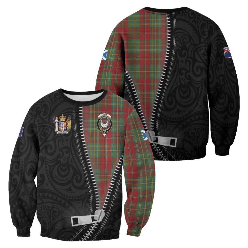 Leask Tartan Sweatshirt New Zealand Pattern Unique Zipper Stylized