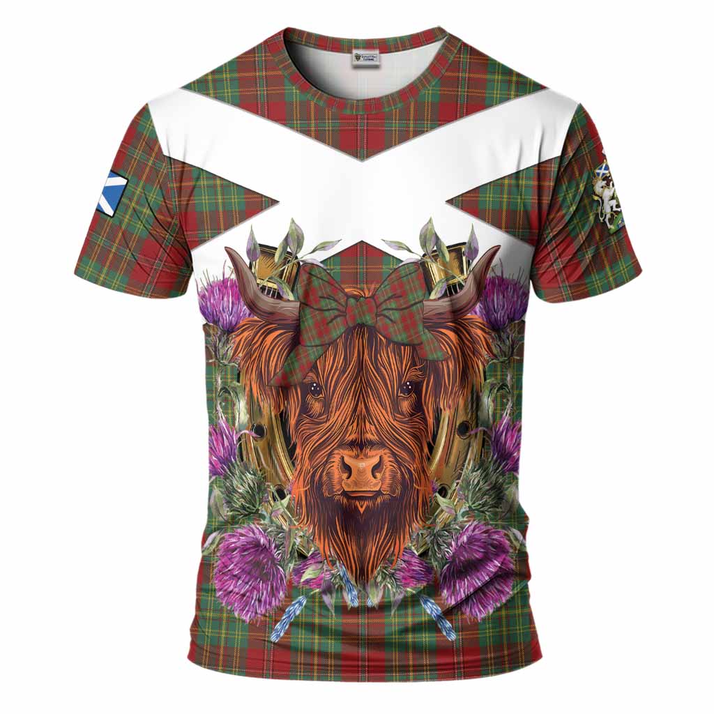 Leask Tartan T-Shirt Scottish Thistle Heilan Coo