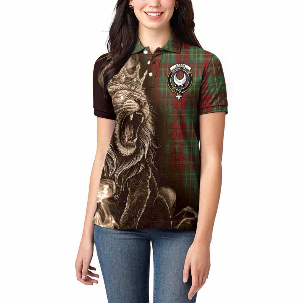 Leask Tartan Women Polo Shirt Roaring Lion Heritage