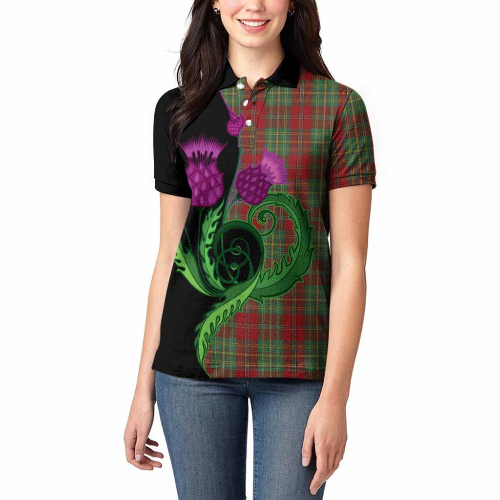Leask Tartan Women Polo Shirt Traditional Scottish Thistle