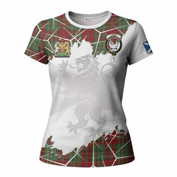 Leask Tartan Women T shirt with Family Crest and Lion Rampant Grunge Style