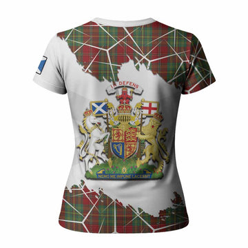 Leask Tartan Women T shirt with Family Crest and Lion Rampant Grunge Style