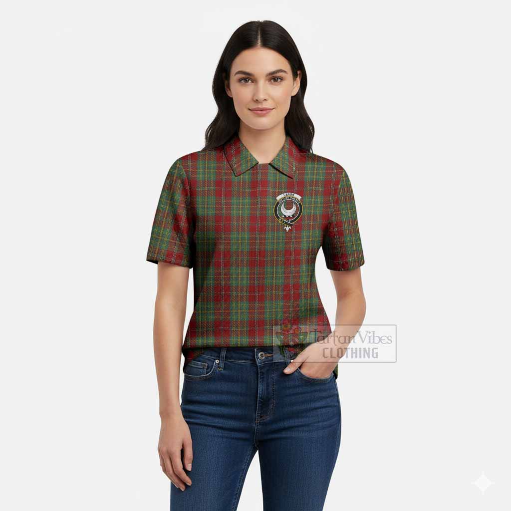 Leask Tartan Women’s Polo Sweater Top with Family Crest