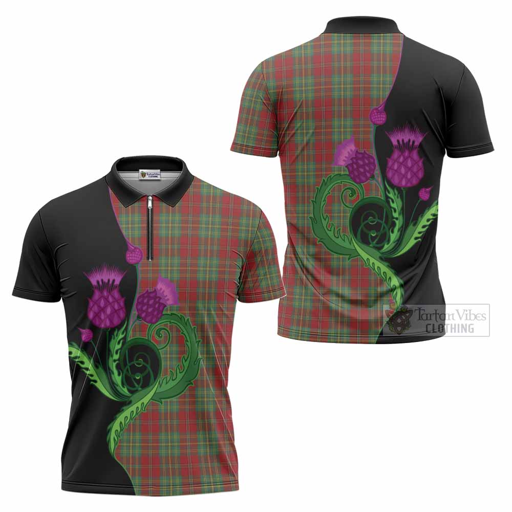 Leask Tartan Zipper Polo Shirt Traditional Scottish Thistle