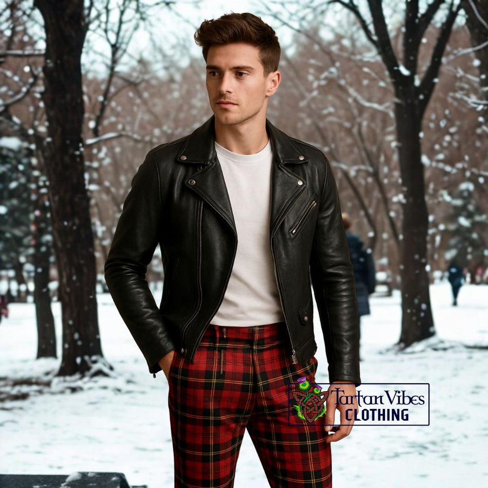 Puffer Jacket with Beanie and Grey Tartan Joggers Pants 