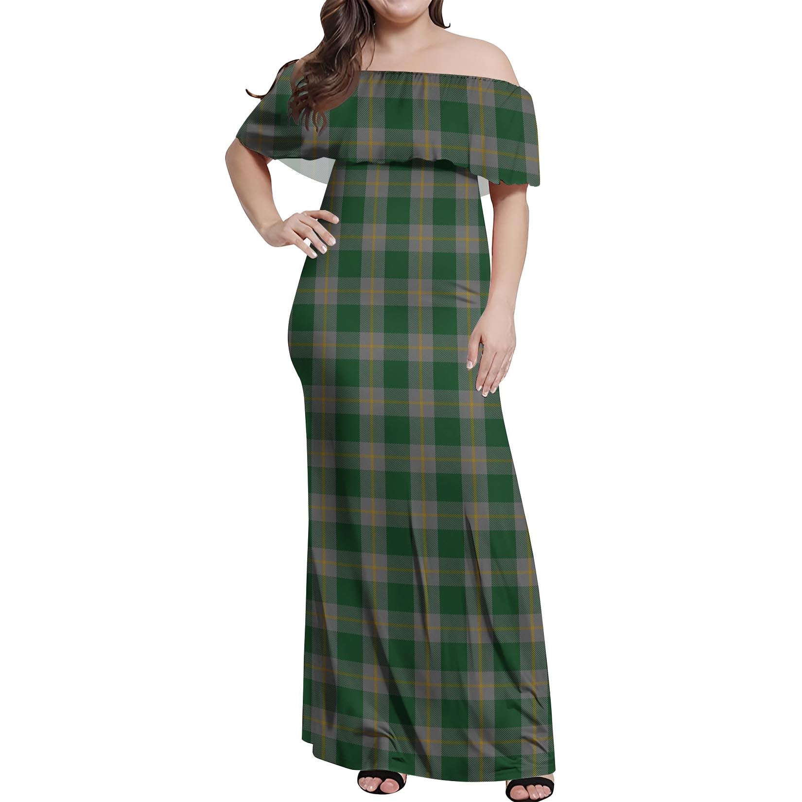 Ledford Tartan Off Shoulder Long Dress Women's Dress - Tartan Vibes Clothing