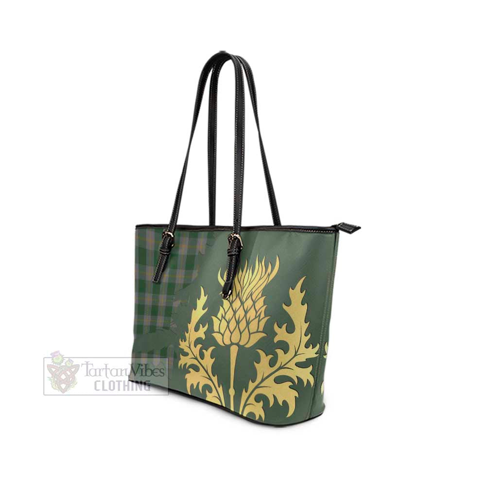 Ledford Tartan Leather Tote Bag Gold Thistle Style - Tartan Vibes Clothing