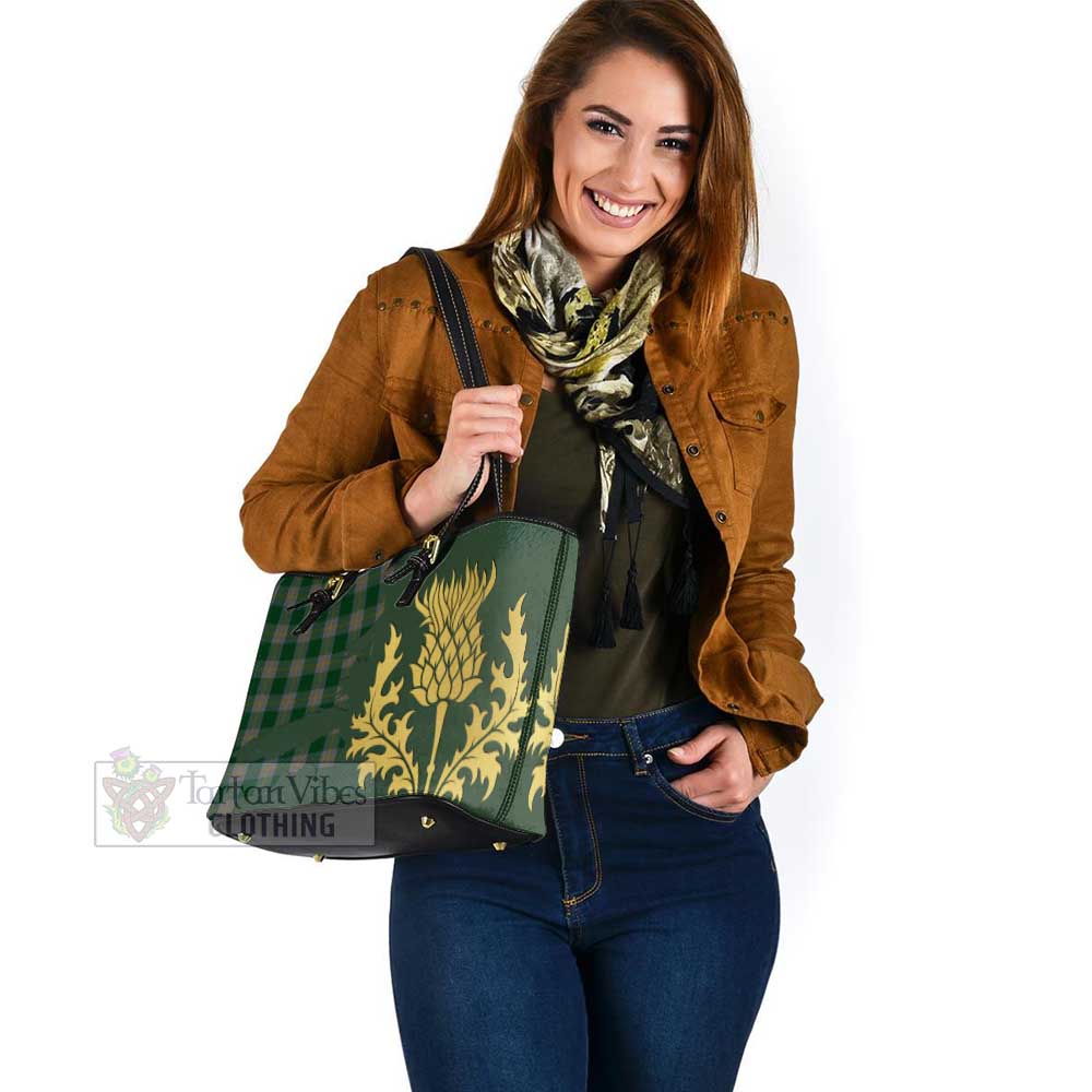 Ledford Tartan Leather Tote Bag Gold Thistle Style - Tartan Vibes Clothing