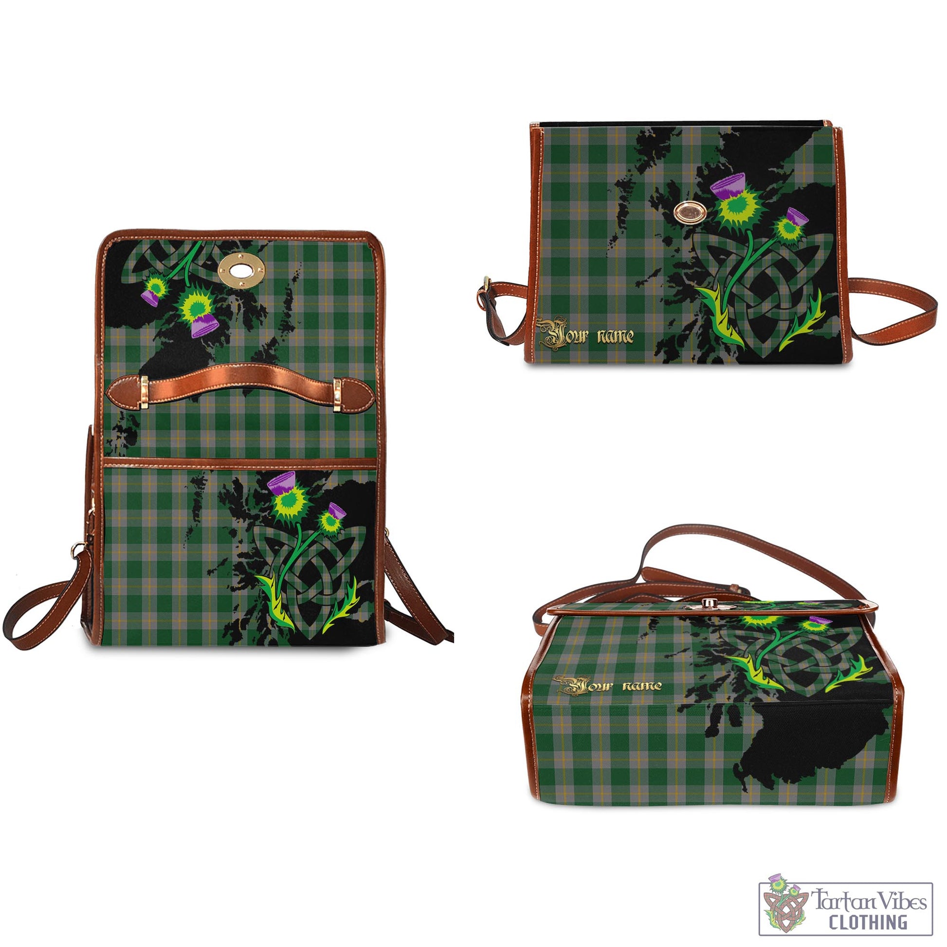 Tartan Vibes Clothing Ledford Tartan Waterproof Canvas Bag with Scotland Map and Thistle Celtic Accents