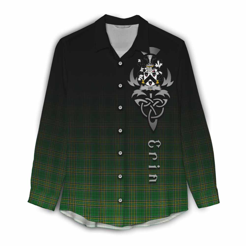 Tartan Vibes Clothing Lee Irish Clan Women's Casual Shirt with Coat of Arms Erin Go Bragh Celtic Inspired