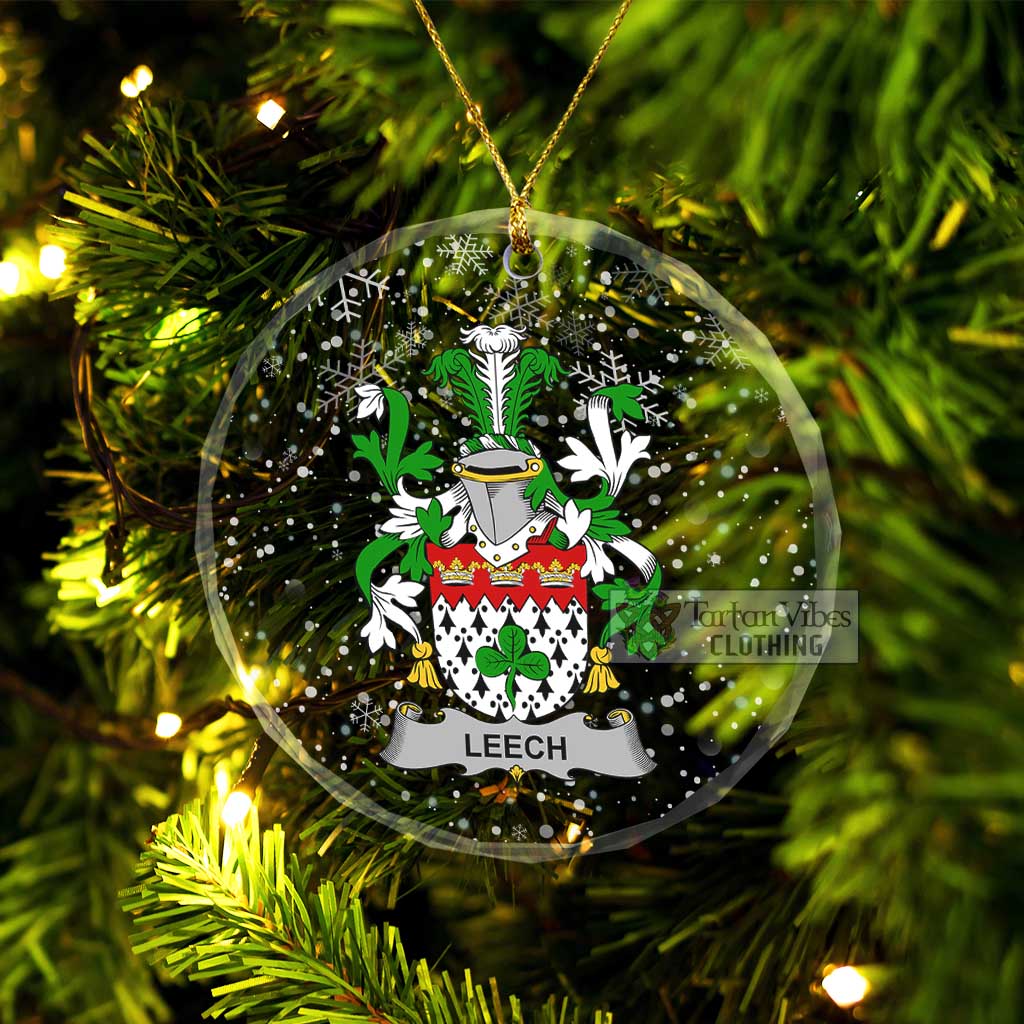 Tartan Vibes Clothing Leech Irish Clan Christmas Glass Ornament with Coat of Arms