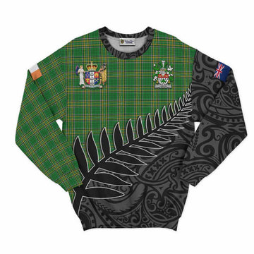 Leech Irish Clan Tartan Sweatshirt with Coat of Arms New Zealand Silver Fern Half Style