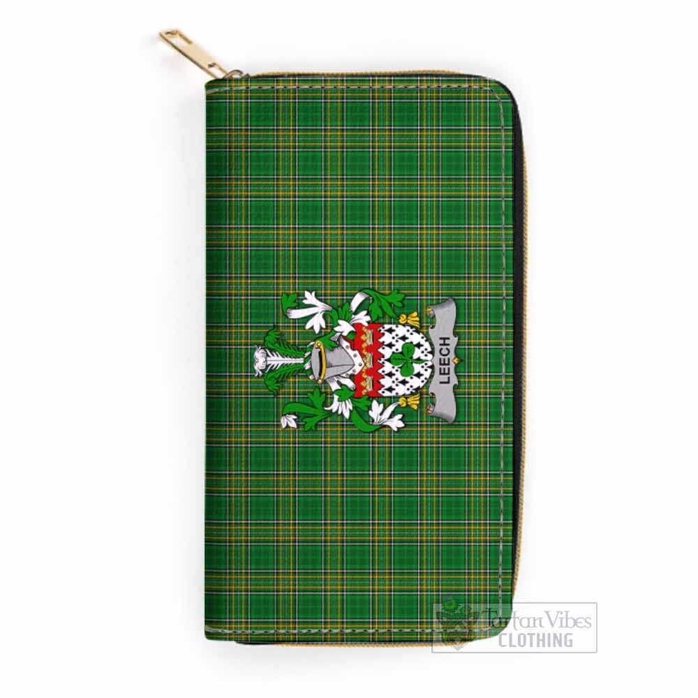 Tartan Vibes Clothing Leech Irish Clan Tartan Women's Leather Wallet with Coat of Arms