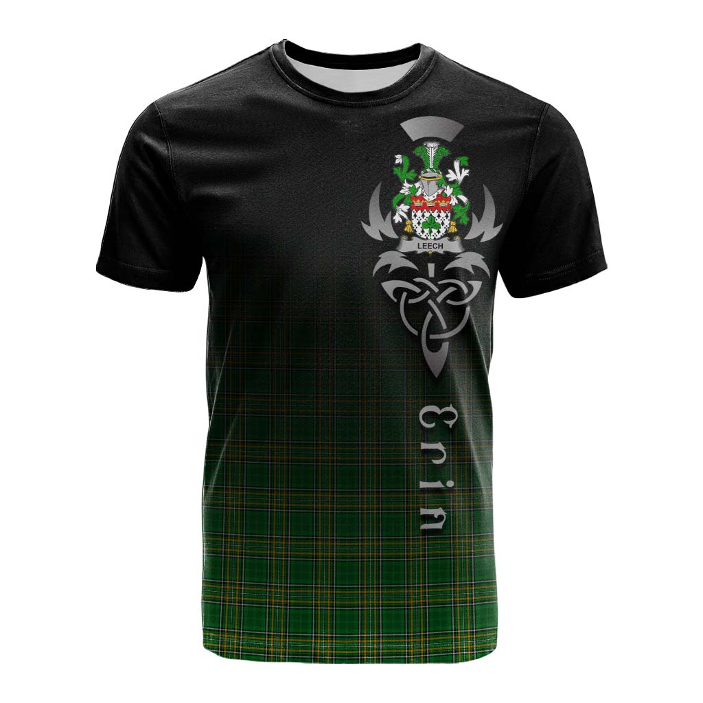 Tartan Vibes Clothing Leech Irish Clan Cotton T-shirt with Coat of Arms Erin Go Bragh Celtic Inspired