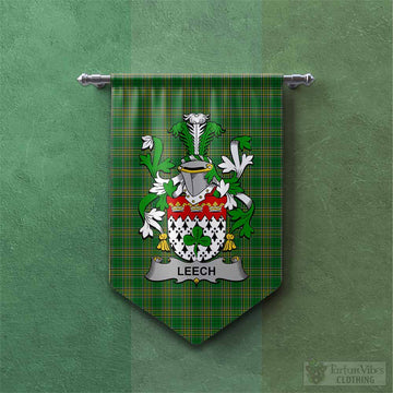 Leech Irish Clan Tartan Gonfalon, Tartan Banner with Coat of Arms
