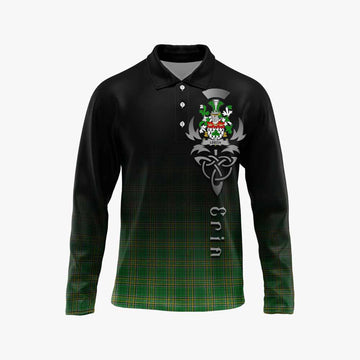 Tartan Vibes Clothing Leech Irish Clan Long Sleeve Polo Shirt with Coat of Arms Erin Go Bragh Celtic Inspired