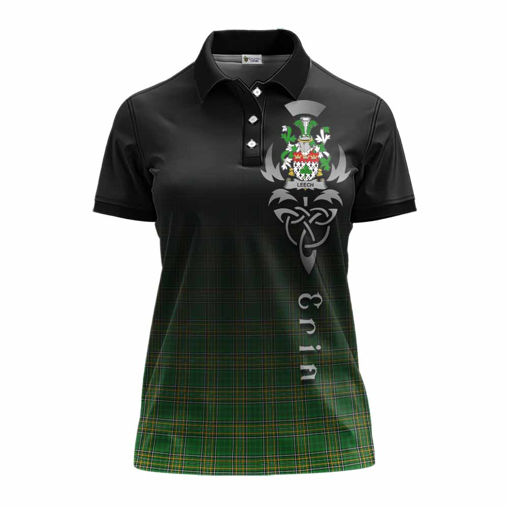 Tartan Vibes Clothing Leech Irish Clan Women's Polo Shirt with Coat of Arms Erin Go Bragh Celtic Inspired
