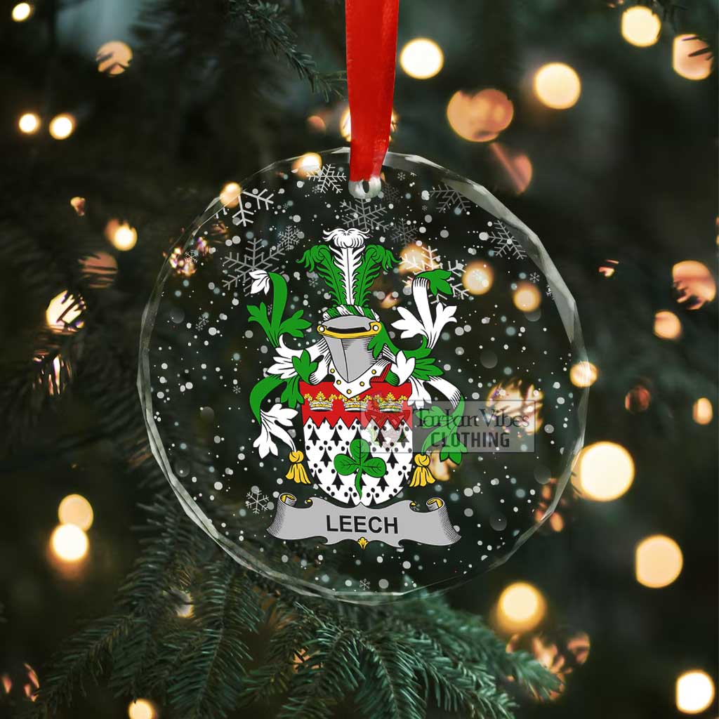 Tartan Vibes Clothing Leech Irish Clan Christmas Glass Ornament with Coat of Arms