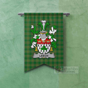 Leech Irish Clan Tartan Gonfalon, Tartan Banner with Coat of Arms