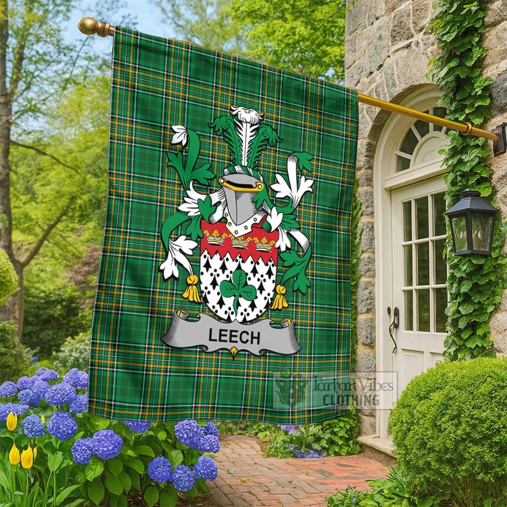 Leech Irish Clan Tartan Flag with Coat of Arms