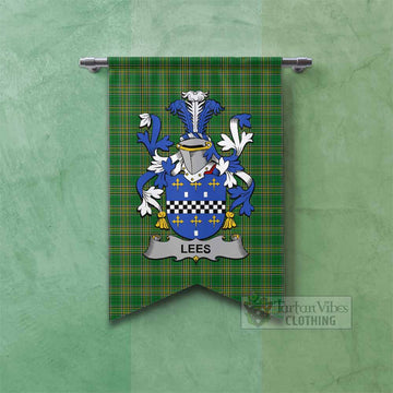 Lees Irish Clan Tartan Gonfalon, Tartan Banner with Coat of Arms