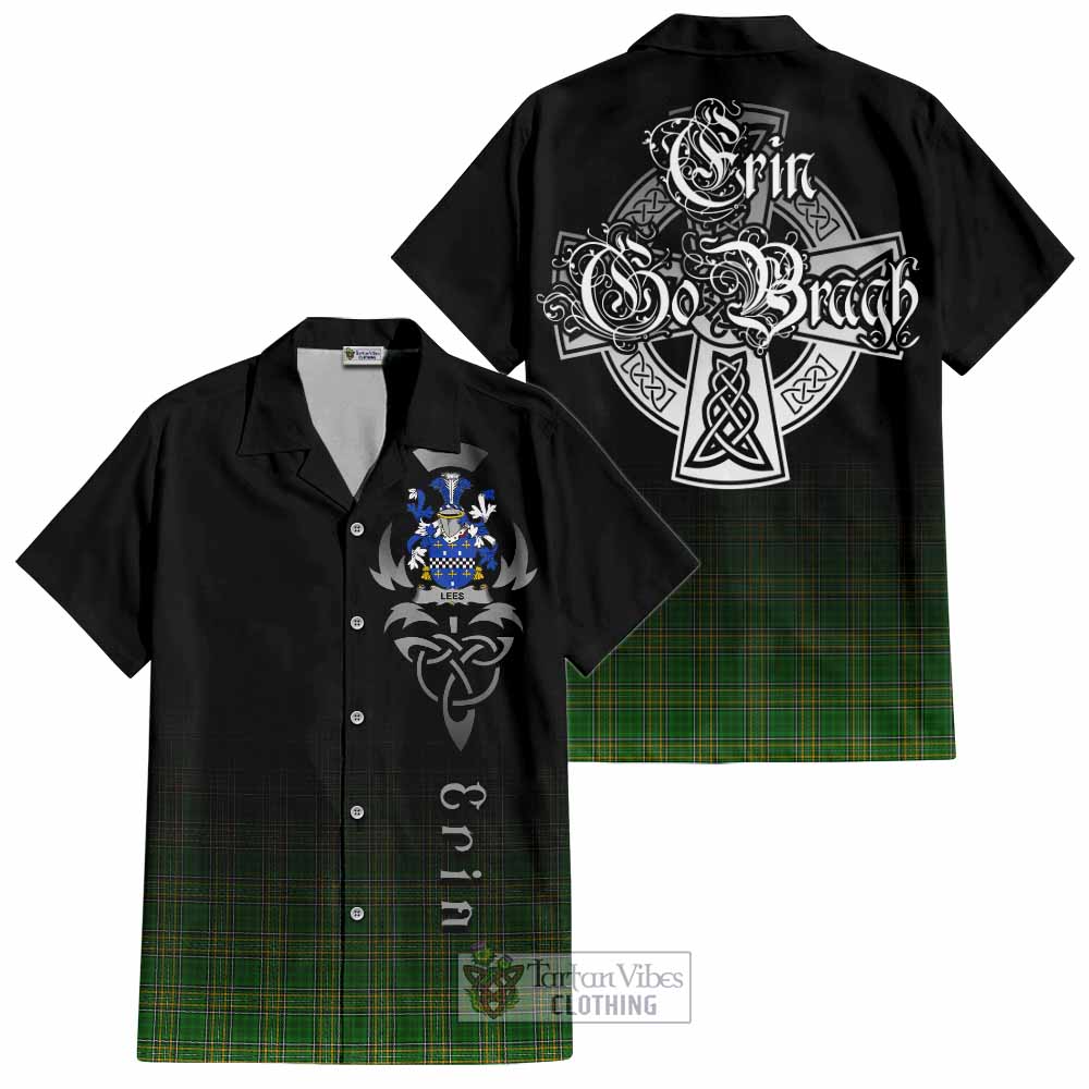 Tartan Vibes Clothing Lees Irish Clan Short Sleeve Button Shirt with Coat of Arms Erin Go Bragh Celtic Inspired