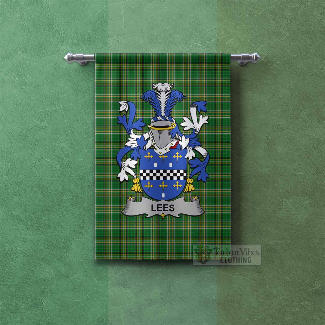 Lees Irish Clan Tartan Gonfalon, Tartan Banner with Coat of Arms Rectangle - Tartan Vibes Clothing