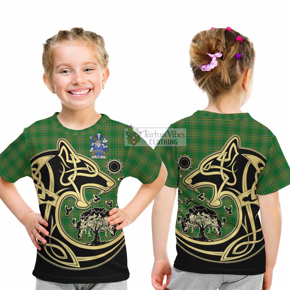 Lees Irish Tartan Kid T-Shirt with Coat of Arms Celtic Wolf Style - Tartan Vibes Clothing