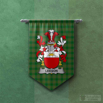Leeson Irish Clan Tartan Gonfalon, Tartan Banner with Coat of Arms